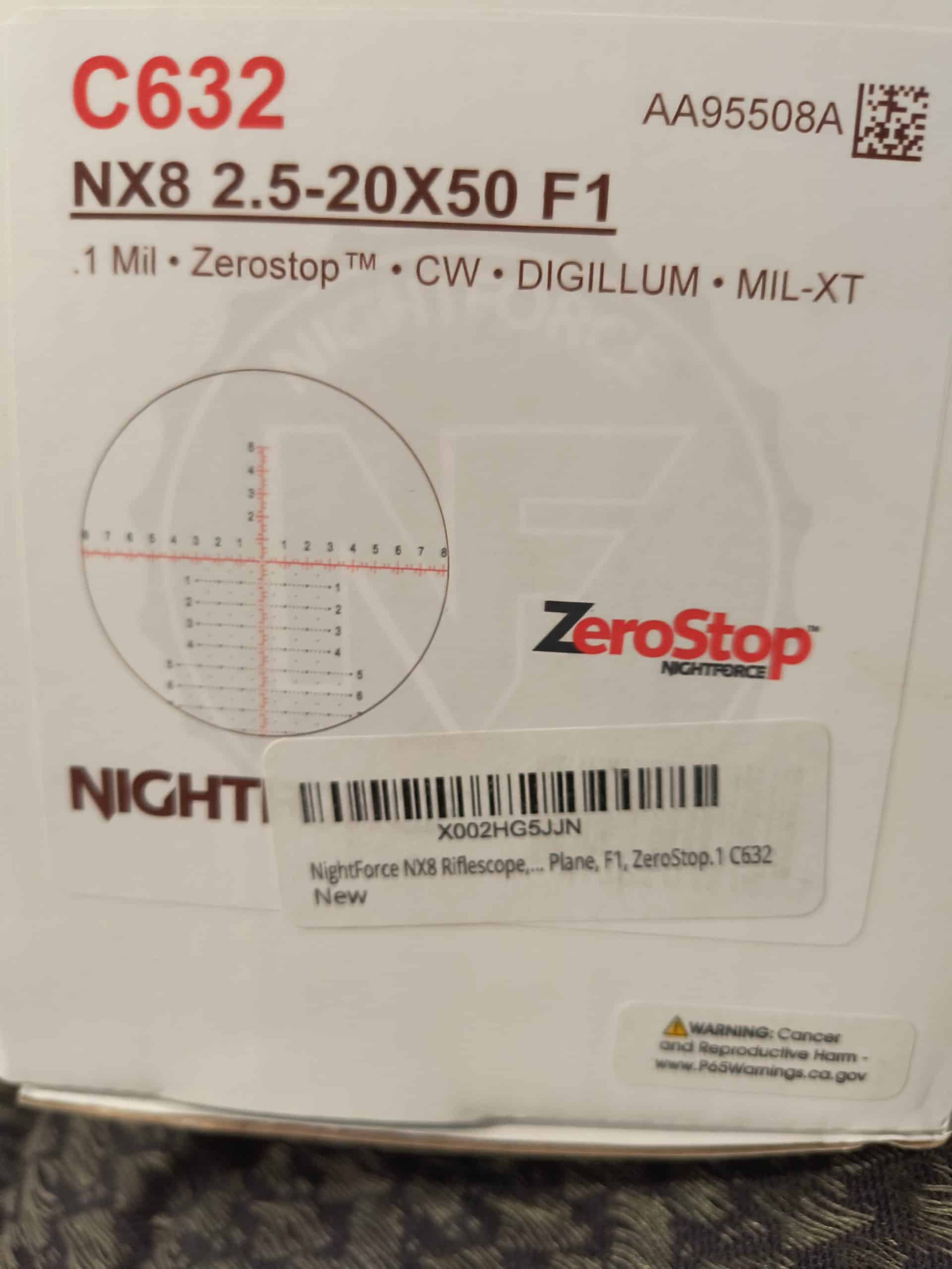 NIGHTFORCE NX8 2.5-20x50mm F1 Illuminated Moar/Mil-C Reticle Silver/Black Matte