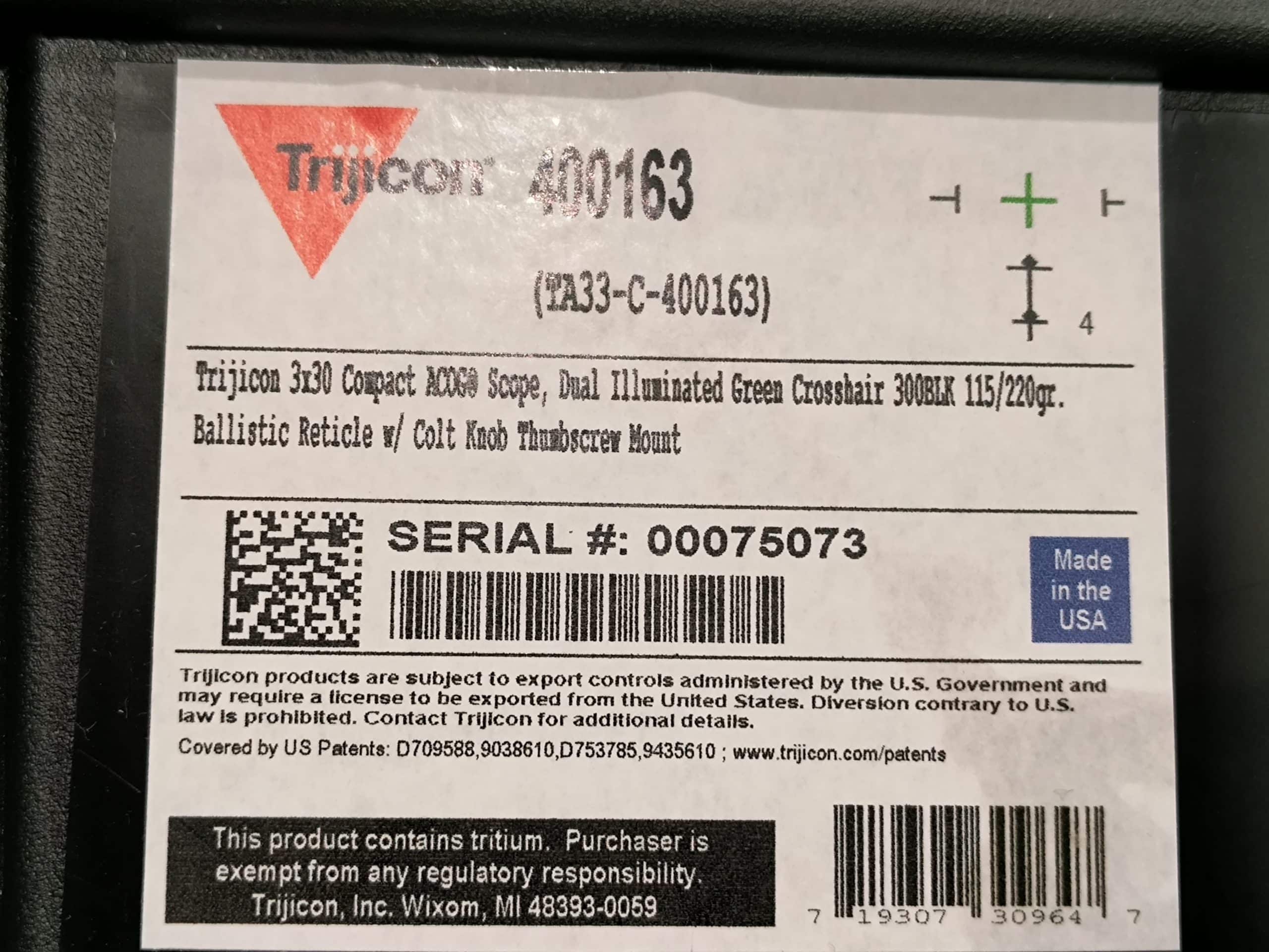Trijicon 3×30 ACOG Green Crosshair 300BLK 115/220gr 400163