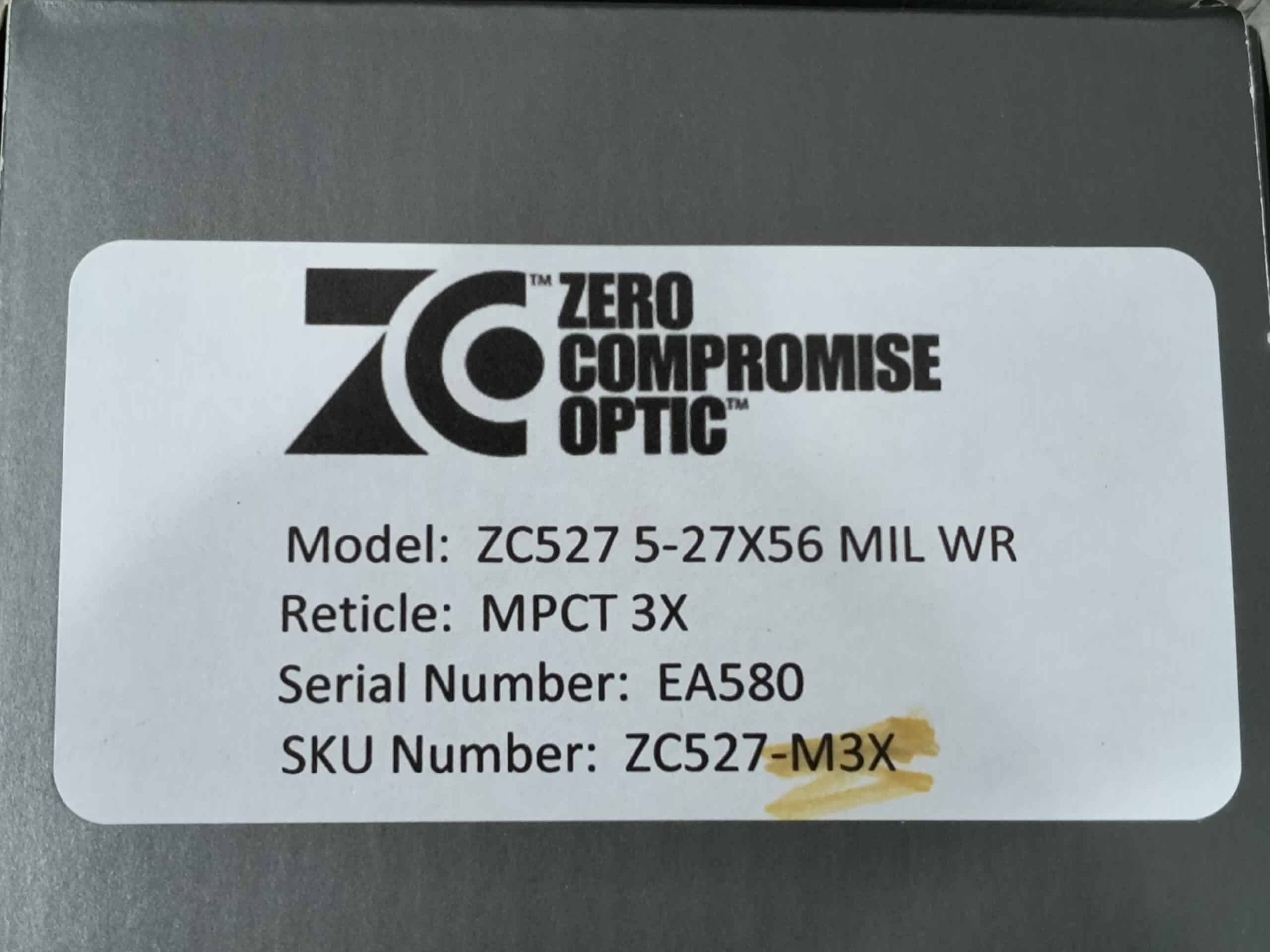 Zero Compromise Optic: ZC527 5-27×56 FFP, NLE, 10Mil, MPCT 3X